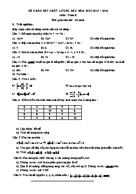 Đề khảo sát chất lượng đầu năm học 2015  2016 môn Toán 8